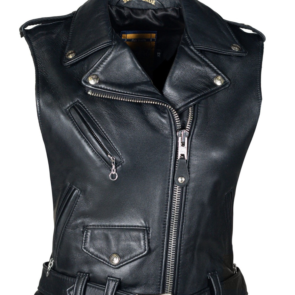Women’s Black Sleeveless Lambskin Cropped Vest Perfecto Schott Bros